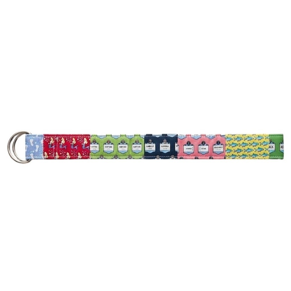 Vineyard Vines Belt Mens XL Multicolor Patchwork Mermaid Shark D-Ring Canvas